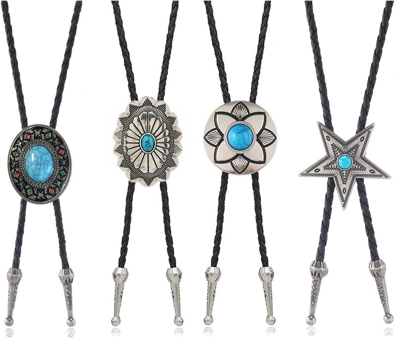 FGSS Vintage Turquoise Bolo Tie For Men - Western Cowboy Colored Oval Bola Necktie Retro Leather Necklace for Men Women - Image 1